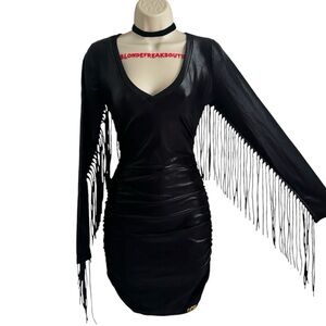 Fringe black bodycon dress
